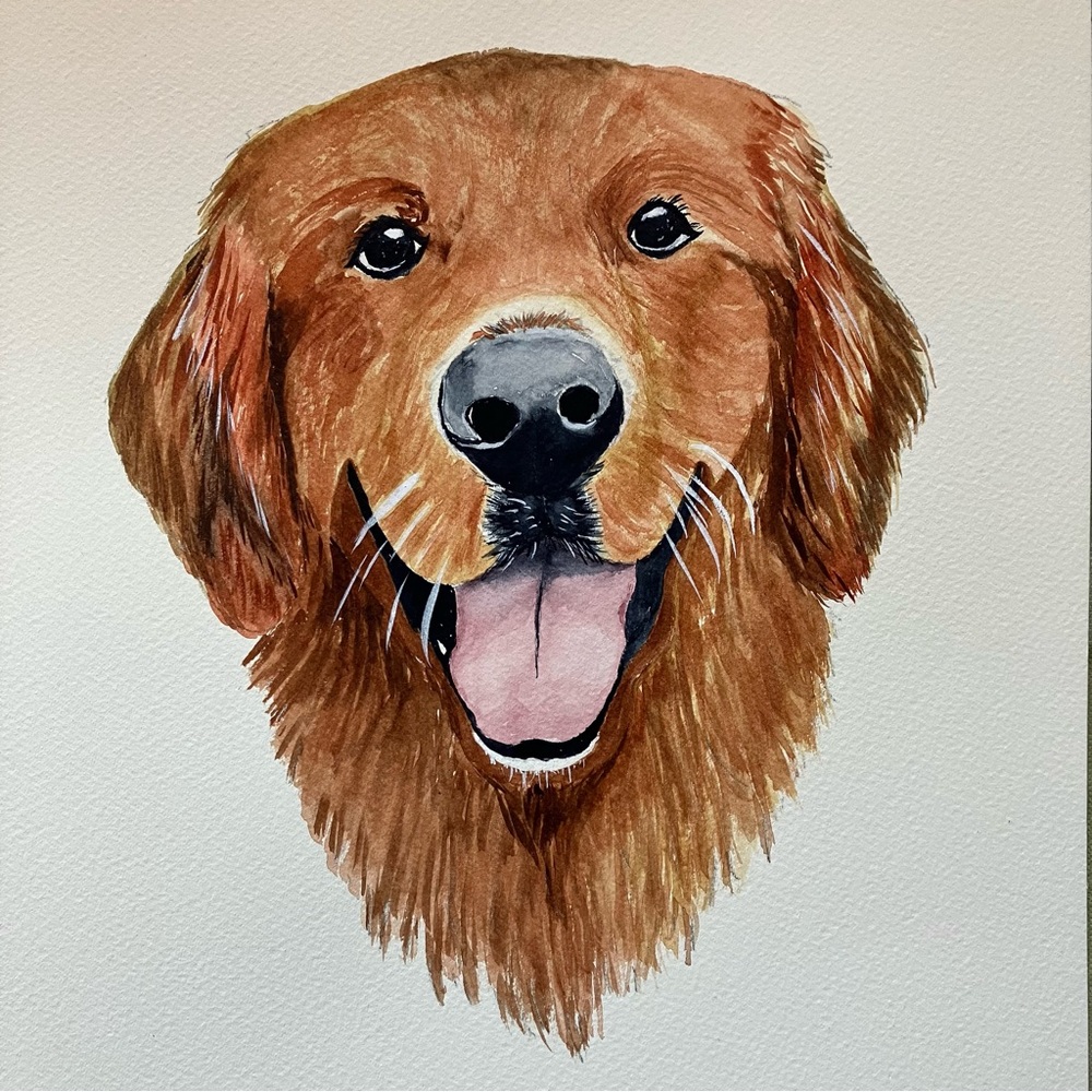 Watercolor Wall Art Golden Retriever Dog Painting Framed in Acid Free Art Kit